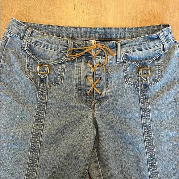 Zoey Beth Y2K Lace Up Tie Flare Jeans Size 13/14 - Picture 3 of 11